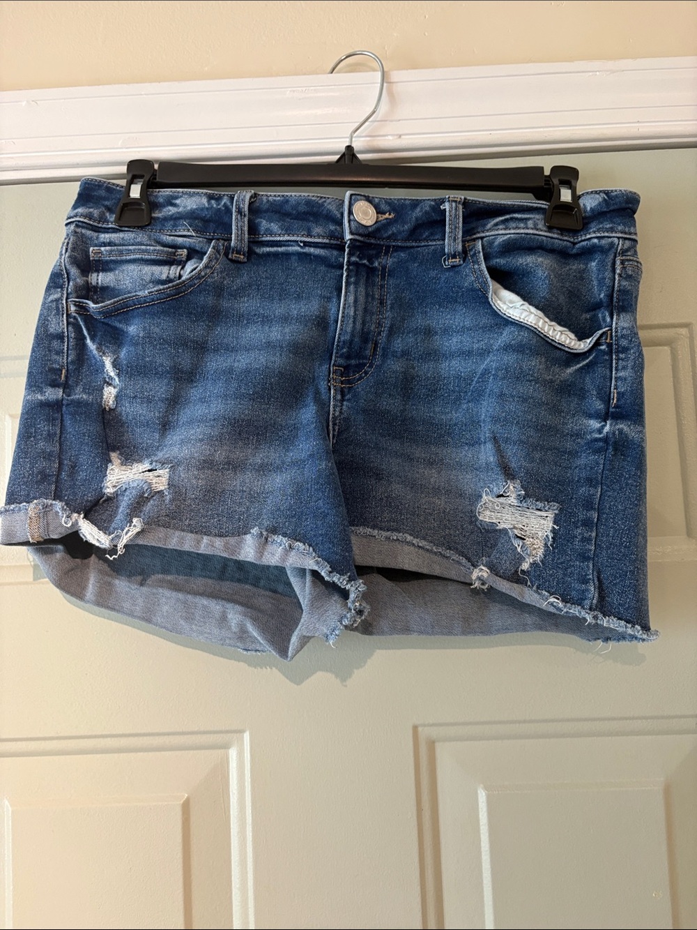 SO Women's Distressed Denim Shorts - Dark Blue